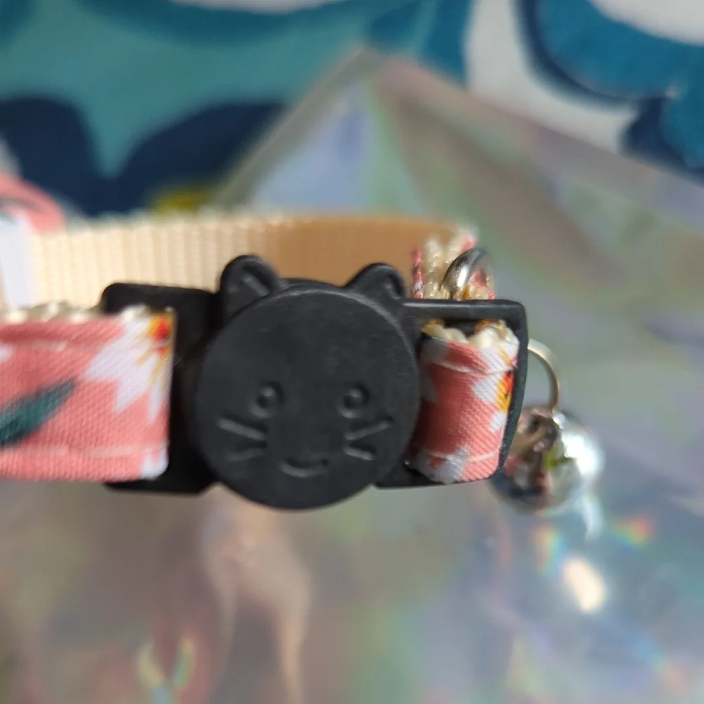 Pink Floral Patterned Cat Collar With Bow Tie